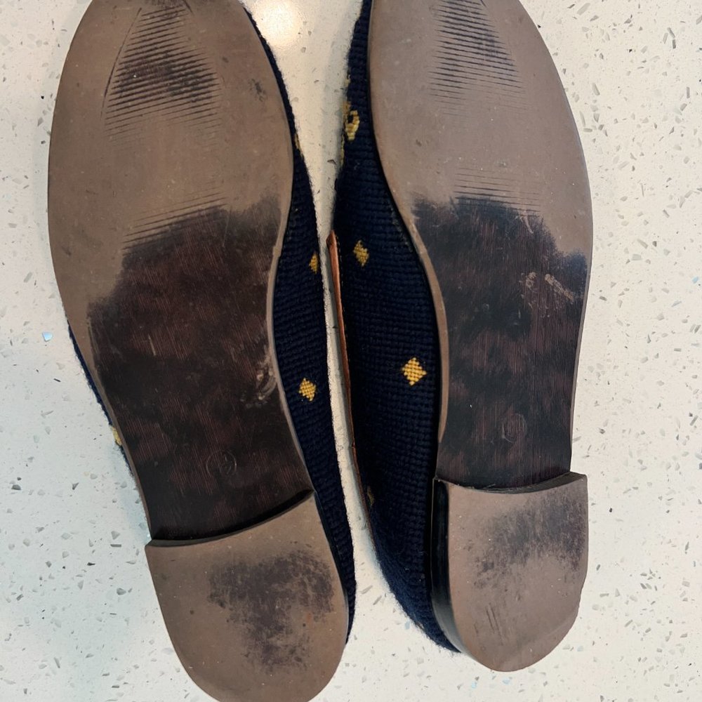 Elegant Navy and Gold Fleur-de-Lis Loafers - Picture 13 of 14